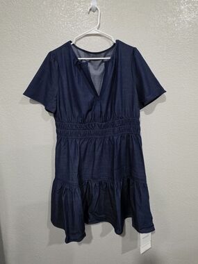 Women's Dark Navy/jean Color. Short-Sleeve Tiered Dress - Classic Navy